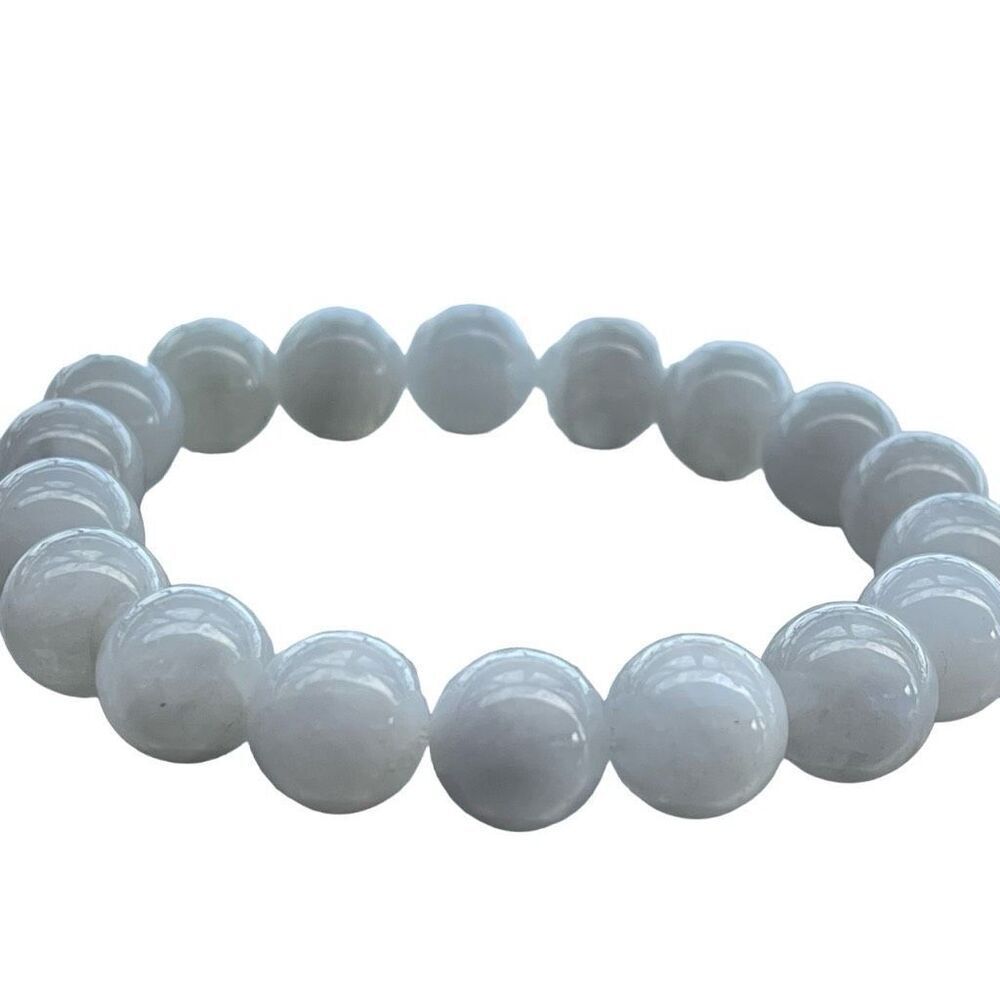 White Moonstone beaded bracelet 7” crystal healing beads 10mm blue flash love fe